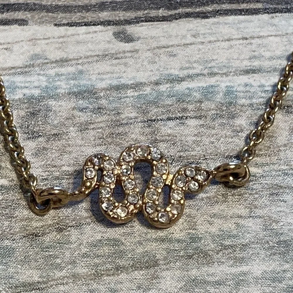 Stella & Dot Snake Sidewinder Necklace‎ gold tone rhinestones 18